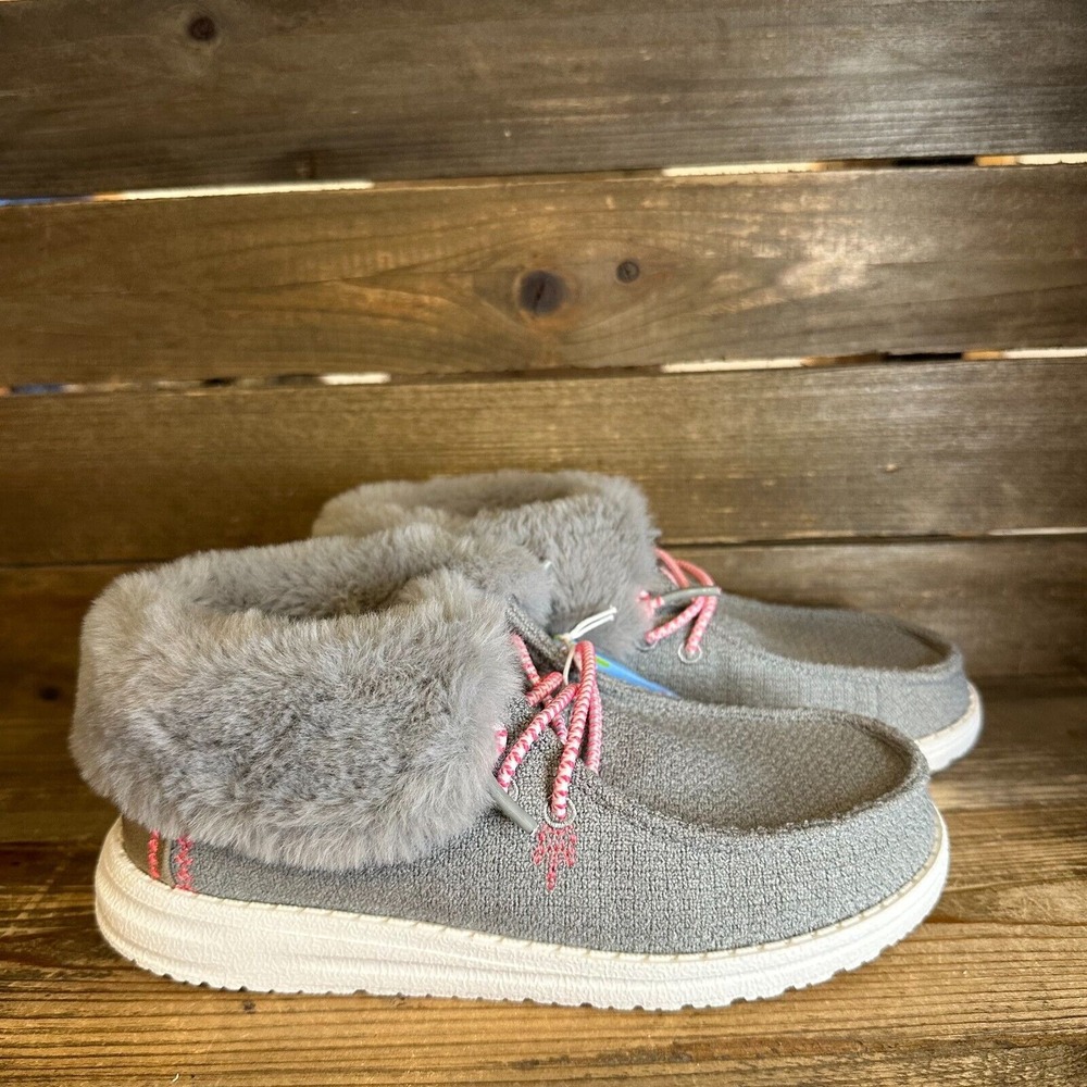 New NWT Big Kids Hey Dude Britt Boho Lined‎ Gray Ankle Booties Boots Size 2 Y
